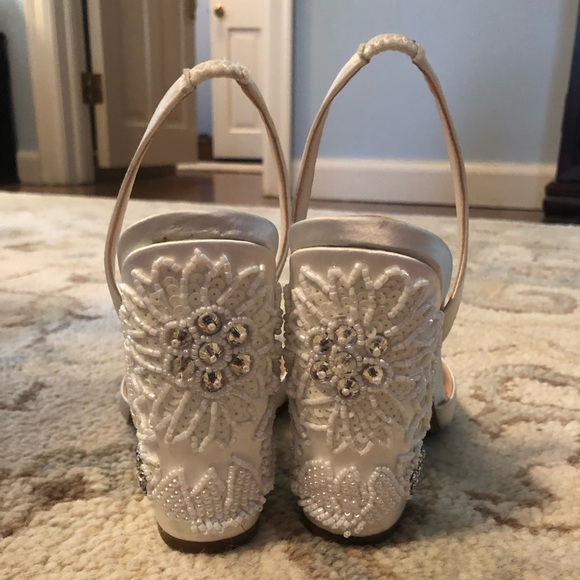 Betsey Johnson Shoes - Blue by Betsey Johnson bejeweled ivory & satin shoes 8.5
